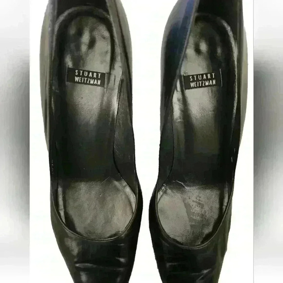 Stewart Weitzman Women's Black Leather Pointed Toe Pump 8 - Picture 12 of 13